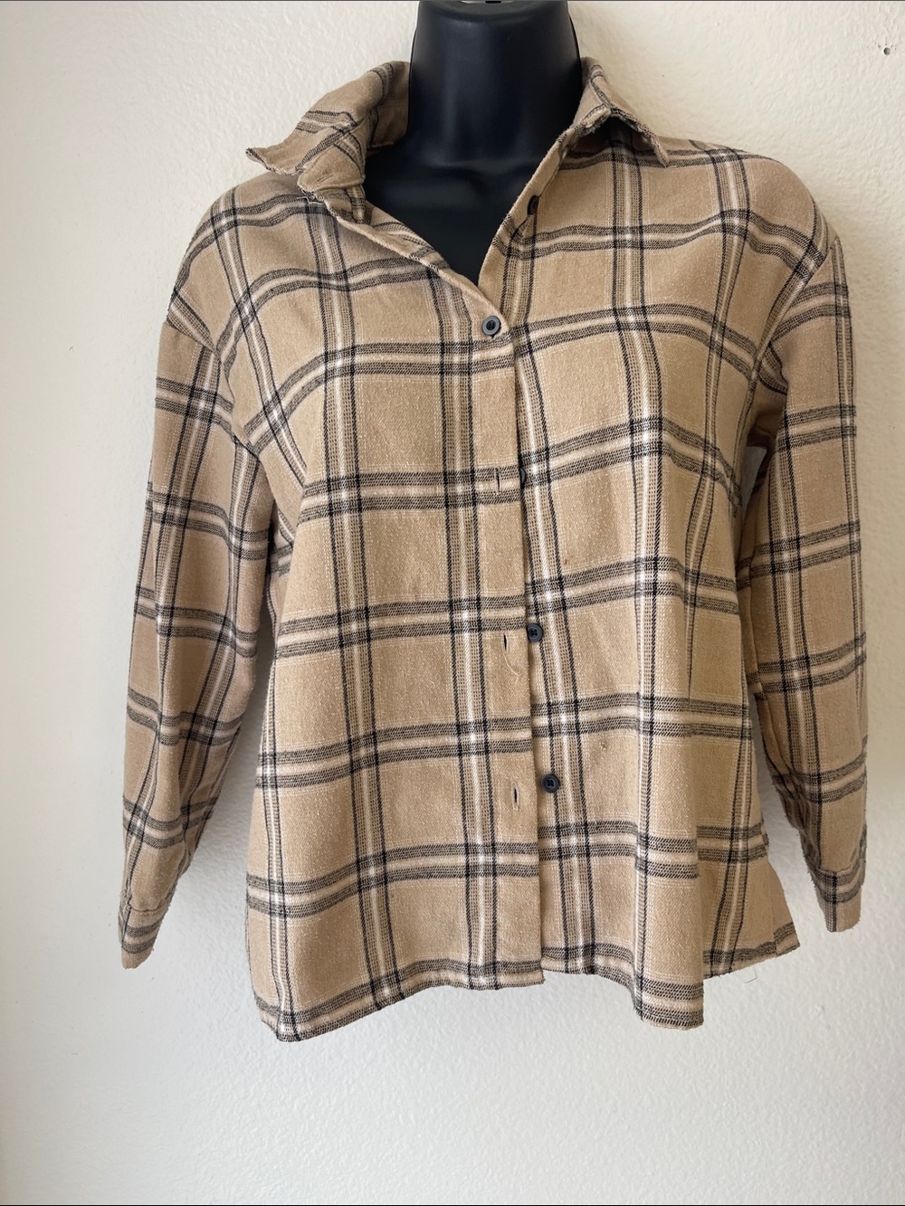 SHEIN Beige Plaid Utility Shacket Jacket